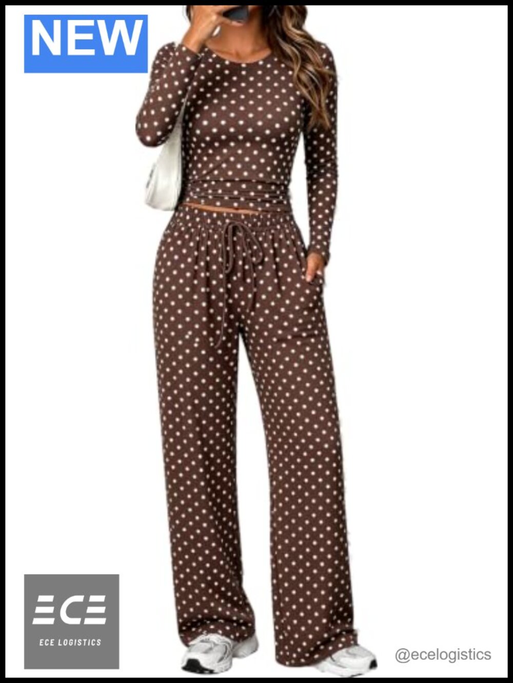 Polka Dot Long Sleeve Top & Wide Leg Pants Lounge Set